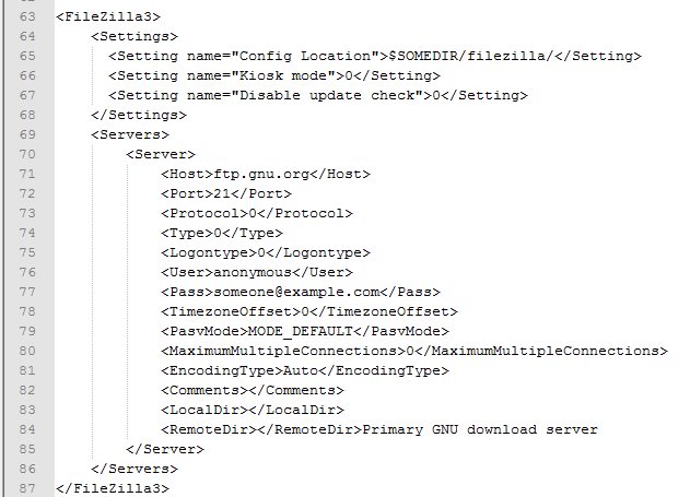 FileZilla config file