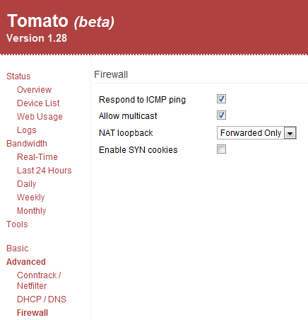Tomato advaned firewall settings