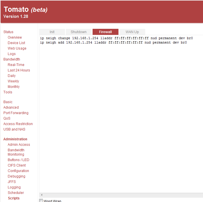 Tomato firewall settings